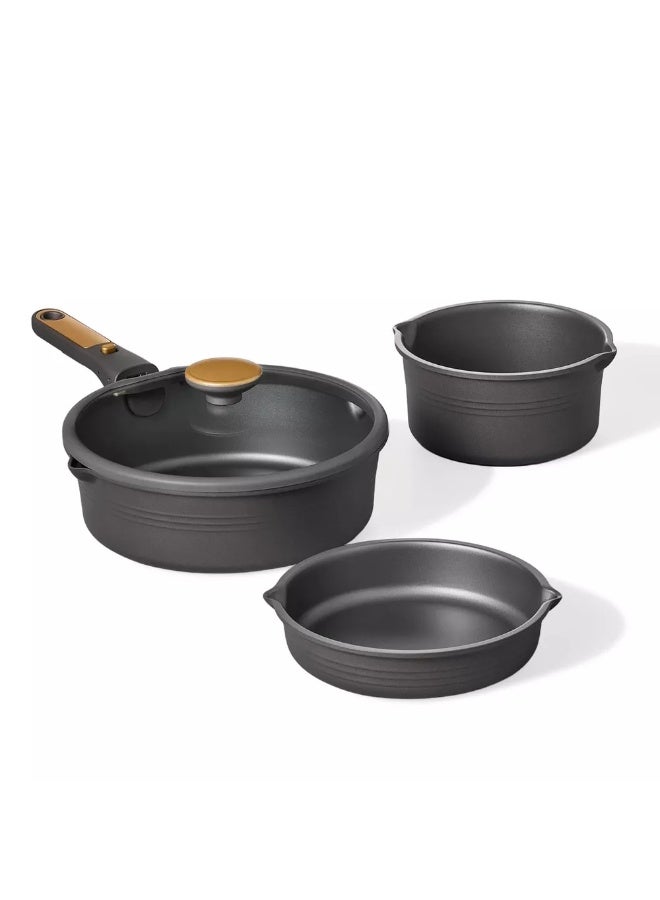 Carote 24-Piece Nonstick Cookware Set with Detachable Handle, Stackable Pots & Pans, PFOA-Free Aluminum Healthy Cooking Set with Pour Spouts, All Kitchen Stovetop Compatible, Dishwasher Safe (Black) - Image 3